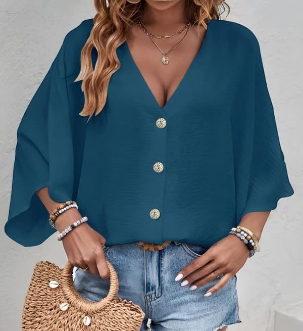 V-neck oversize blouse in many lovely colors - one-size 38-44