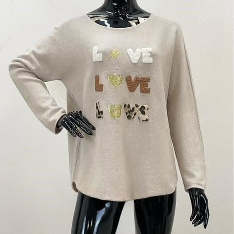 Agélii Fashion - Long sleeve top "Love" - Cream color - one size 38-44