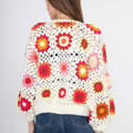 Miniatyrbillede 3 af 4: Handmade crocheted boho cardigan with flower motif - one-size 38-40