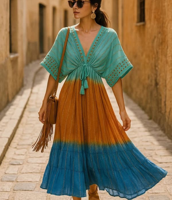 Colorful dress with gilded border - several colors - one size 36-42