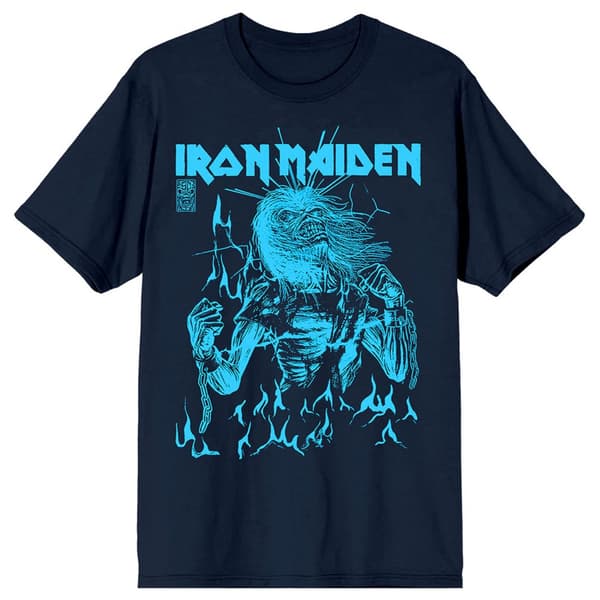 Iron Maiden 50 Life After Death Flames Blue T Shirt