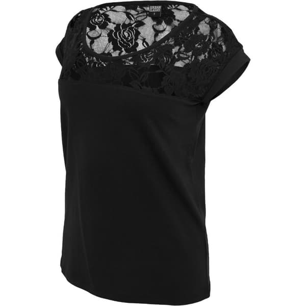 T-shirt Dam - Urban Classics - Lace Top - Svart - 100% Bomull - Korta Ärmar