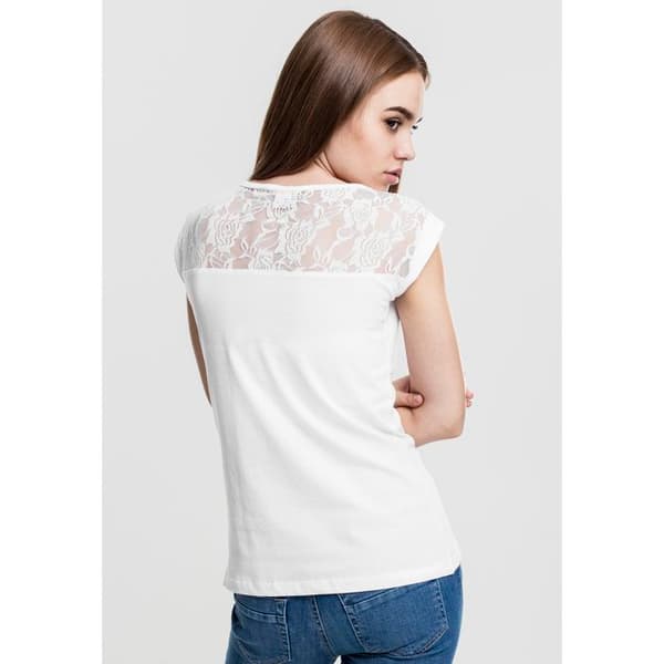 T-shirt dam - Urban Classics - Spets topp - Svart - 100% Bomull - Korta ärmar