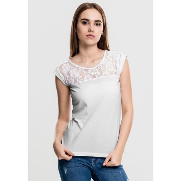 T-shirt dam - Urban Classics - Spets topp - Svart - 100% Bomull - Korta ärmar