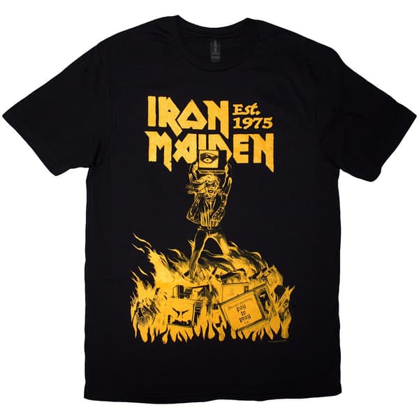 Iron Maiden Unisex T-Shirt: Est. 1975 Holy Smoke Jumbo Yellow (Black) (Large)
