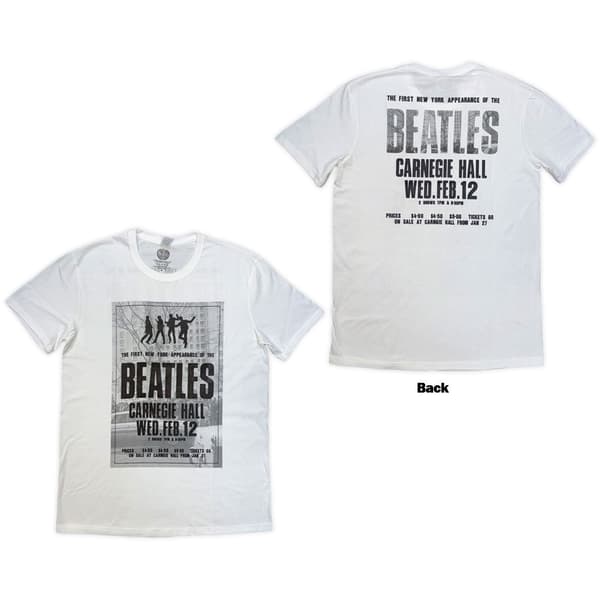 The Beatles Unisex T-Shirt: Tour '64 Carnegie Hall (White) (Back Print) (Large)