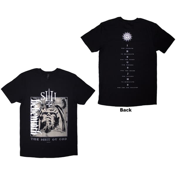 Behemoth Unisex T-Shirt: The Shit Ov God Vertical Logo Cover (Black) (Back Print) (XX-Large)