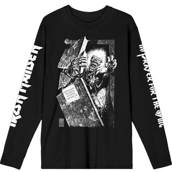 Iron Maiden Unisex Long Sleeve T-Shirt: No Prayer Grave Isolated (Black) (Sleeve Print) (X-Large)