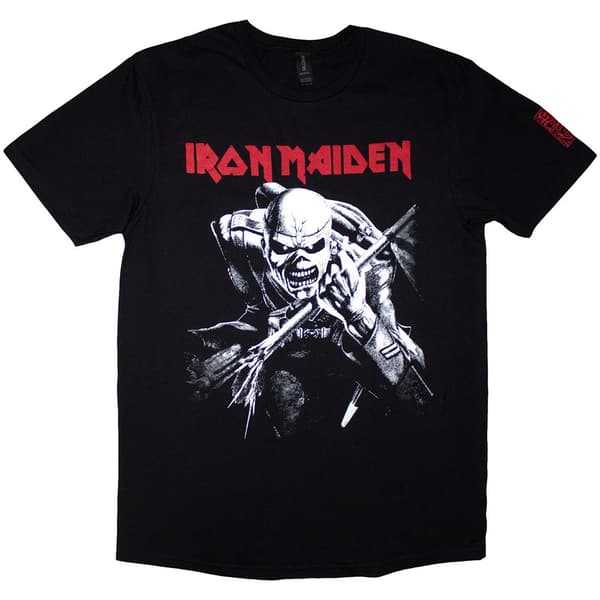 Iron Maiden Unisex T-Shirt: 50 Trooper Charge White (Black) (Sleeve Print) (X-Large)