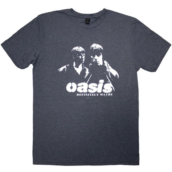 Oasis Unisex T-Shirt: Definitely Maybe Photo Stencil (Navy Blue) (Large)