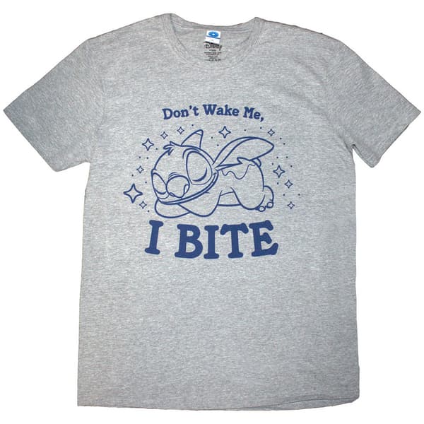 Disney Unisex T-Shirt: Lilo & Stitch Stitch - I Bite (Grey) (Large)