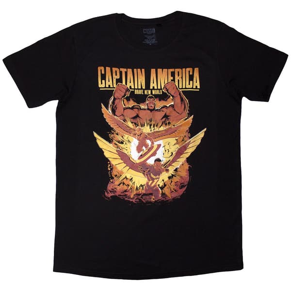 Marvel Comics Unisex T-Shirt: Capt. America Brave New World Explosion (Black) (Medium)