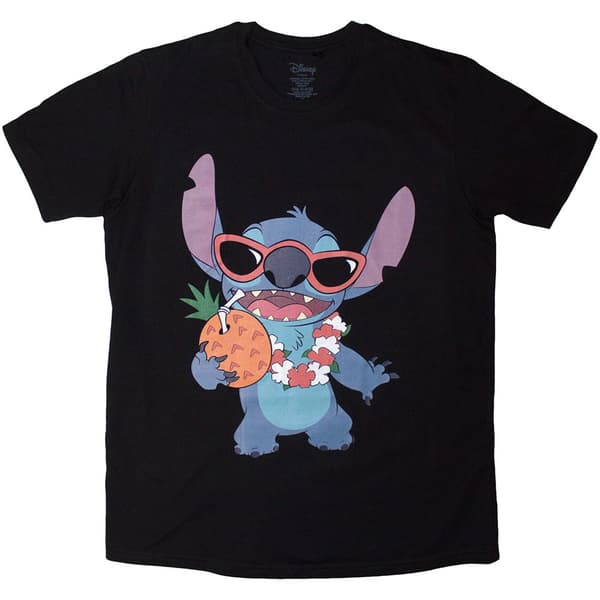Disney Unisex T-Shirt: Lilo & Stitch Stitch Pineapple (Black) (Medium)