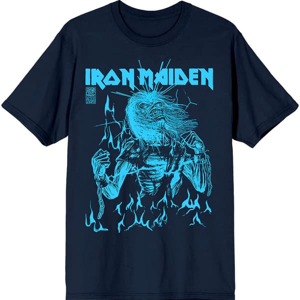 Iron Maiden Unisex T-Shirt: 50 Life After Death Flames Blue (Navy Blue) (XX-Large)