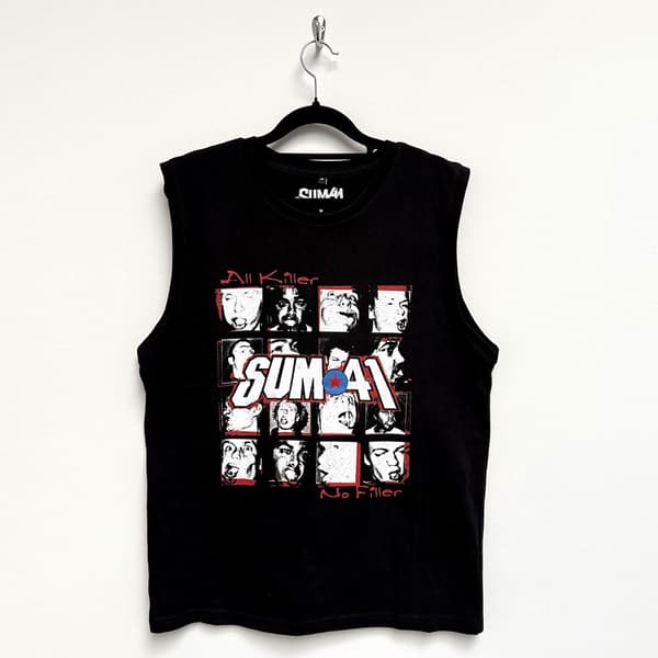 Sum 41 Unisex Tank T-Shirt: All Killer No Filler Tracklist (Black) (Back Print) (X-Large)