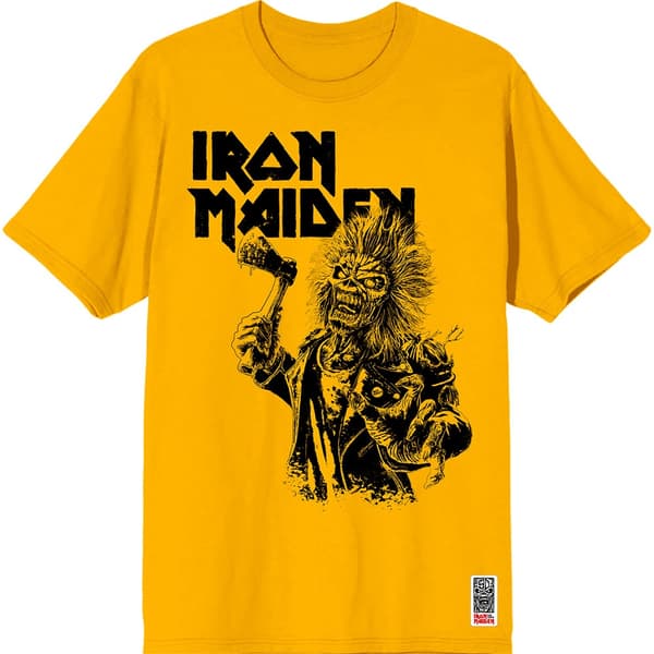 Iron Maiden Unisex T-Shirt: Est. 1975 Eddie Axe Graphic (Yellow) (X-Large)