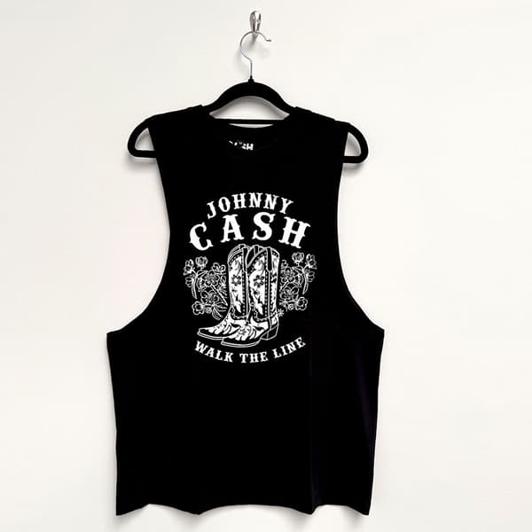 Johnny Cash Unisex Vest T-Shirt: Walk The Line Boots (Black) (Medium)