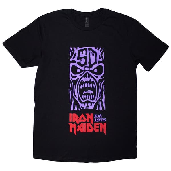 Iron Maiden Unisex T-Shirt: Est. 1975 Stamp Logo Purple (Black) (Small)