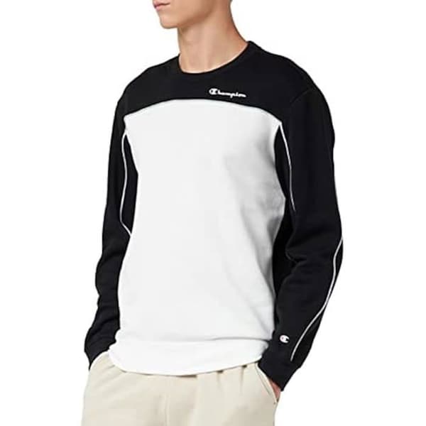 Huvtröja - CHAMPION - Piping Block Crewneck - Svart/Vit - Långa ärmar - Huvkrage