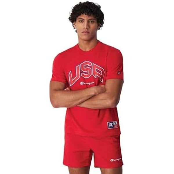 T-shirt herr - CHAMPION - Legacy Retro Sport - Röd - Korta ärmar - Rundhalsad