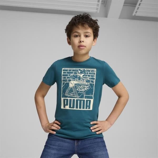T-shirt - Puma - Ess+ Mid 90s Graphic Tee - Blå - Korta ärmar - Klassisk krage