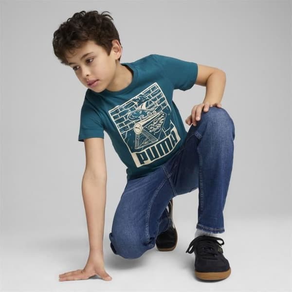 T-shirt - Puma - Ess+ Mid 90s Graphic Tee - Blå - Korta ärmar - Klassisk krage