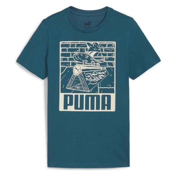 T-shirt - Puma - Ess+ Mid 90s Graphic Tee - Blå - Korta ärmar - Klassisk krage