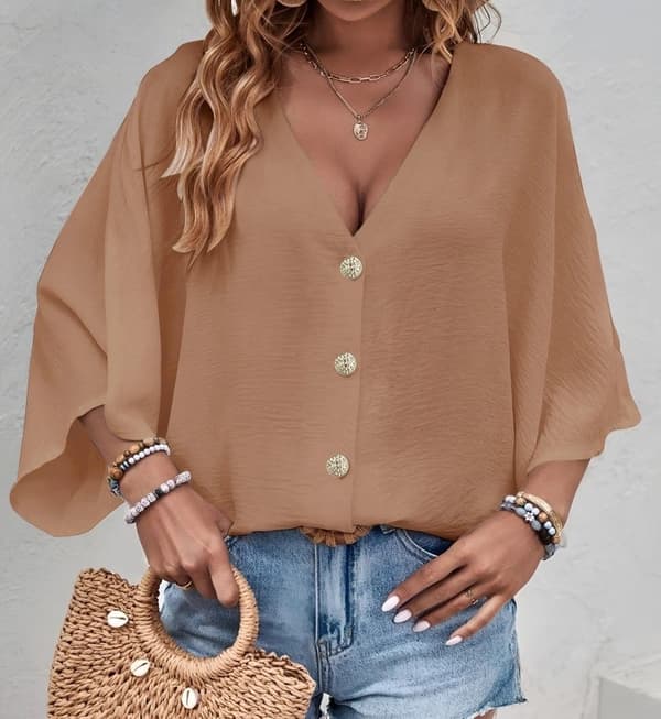 Agélii Fashion - V-neck oversize blouse in many lovely colors - one-size 38-44