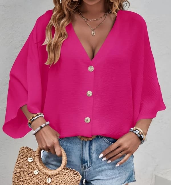 Agélii Fashion - V-neck oversize blouse in many lovely colors - one-size 38-44
