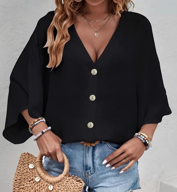 Agélii Fashion - V-neck oversize blouse in many lovely colors - one-size 38-44