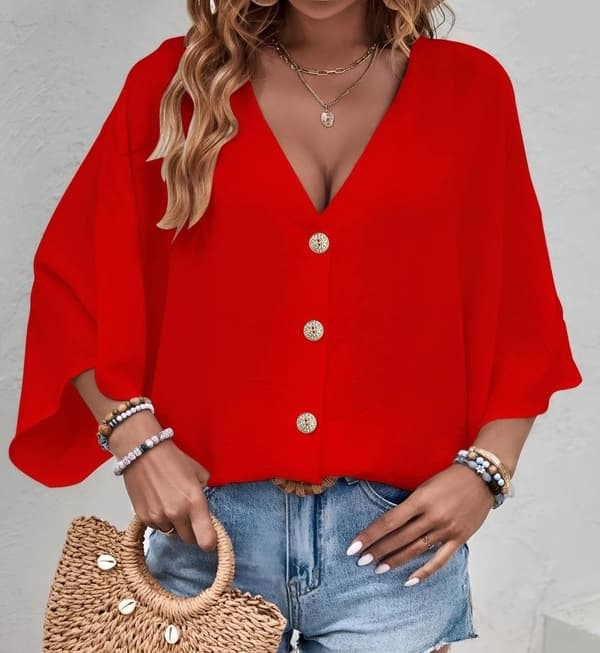Agélii Fashion - V-neck oversize blouse in many lovely colors - one-size 38-44