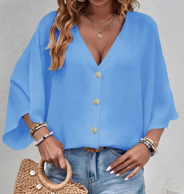 Agélii Fashion - V-neck oversize blouse in many lovely colors - one-size 38-44