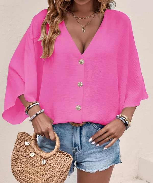 Agélii Fashion - V-neck oversize blouse in many lovely colors - one-size 38-44 Rød