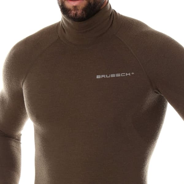 Sweatshirt för herrar Brubeck RANGER WOOL Termounderkläder Merinoull för skogen Khaki, Olika Storlekar