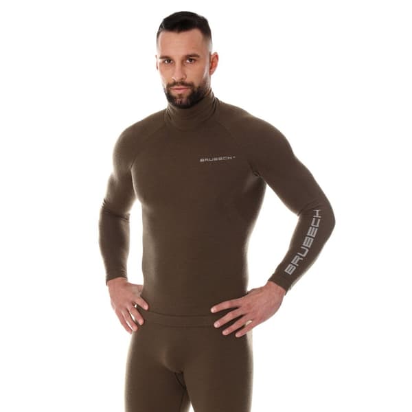 Sweatshirt för herrar Brubeck RANGER WOOL Termounderkläder Merinoull för skogen Khaki, Olika Storlekar S