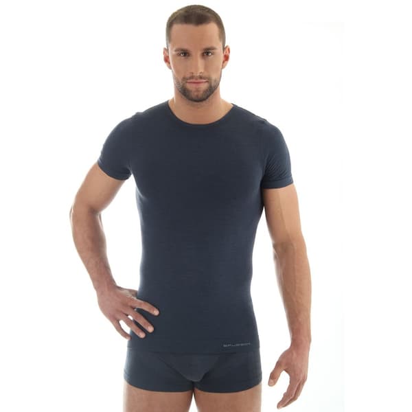 Kortärmad T-shirt för män BRUBECK COMFORT WOOL Termounderkläder MERINOULL Mörk denim, Svart, Grafit, Mörk grå, Olika Storlekar Mörk denim L