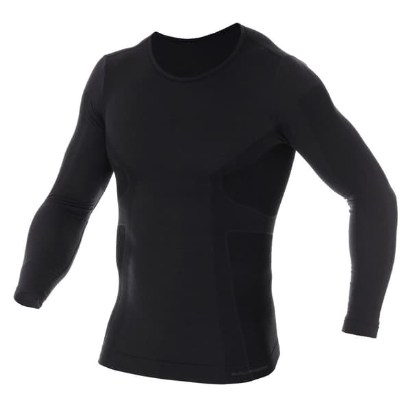 Långärmad T-shirt för män BRUBECK COMFORT WOOL Termounderkläder MERINOULL Svart, Grafit, Mörk grå,  Mörk denim, Olika Storlekar