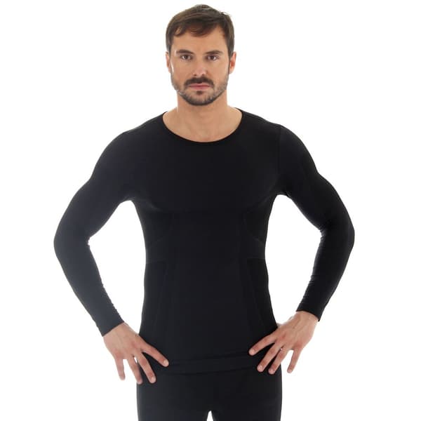 Långärmad T-shirt för män BRUBECK COMFORT WOOL Termounderkläder MERINOULL Svart, Grafit, Mörk grå,  Mörk denim, Olika Storlekar Svart M