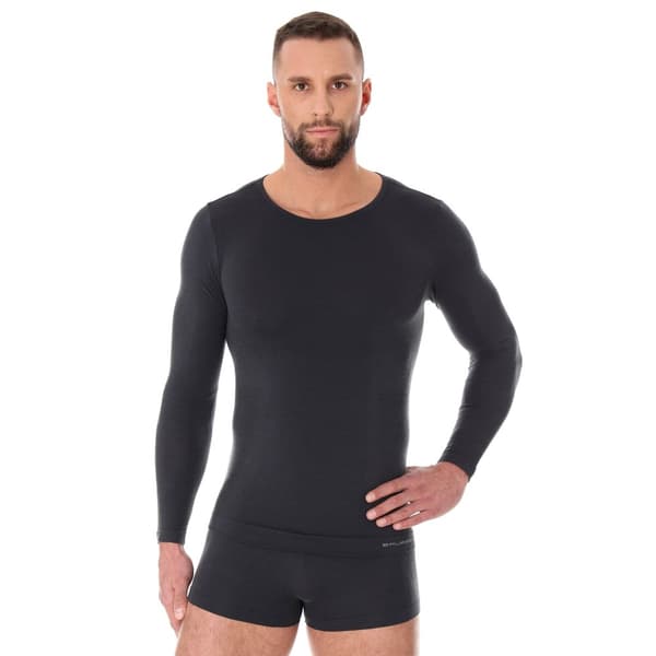 Långärmad T-shirt för män BRUBECK COMFORT WOOL Termounderkläder MERINOULL Svart, Grafit, Mörk grå,  Mörk denim, Olika Storlekar