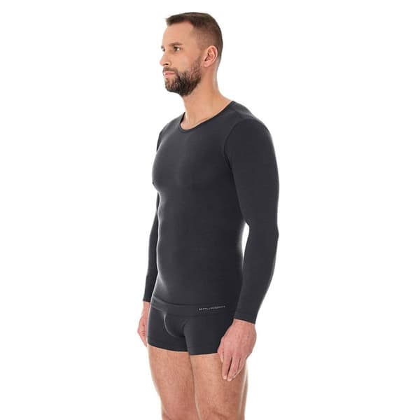 Långärmad T-shirt för män BRUBECK COMFORT WOOL Termounderkläder MERINOULL Svart, Grafit, Mörk grå, Mörk denim, Olika Storlekar