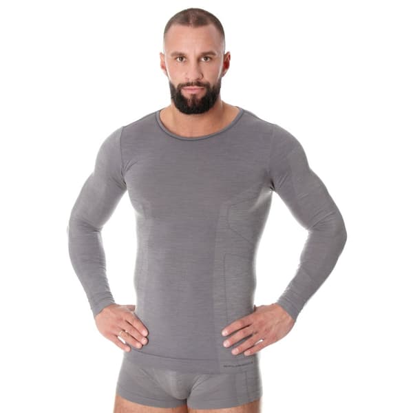 Långärmad T-shirt för män BRUBECK COMFORT WOOL Termounderkläder MERINOULL Svart, Grafit, Mörk grå, Mörk denim, Olika Storlekar