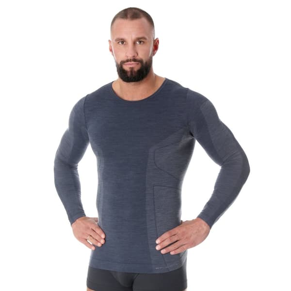 Långärmad T-shirt för män BRUBECK COMFORT WOOL Termounderkläder MERINOULL Svart, Grafit, Mörk grå, Mörk denim, Olika Storlekar