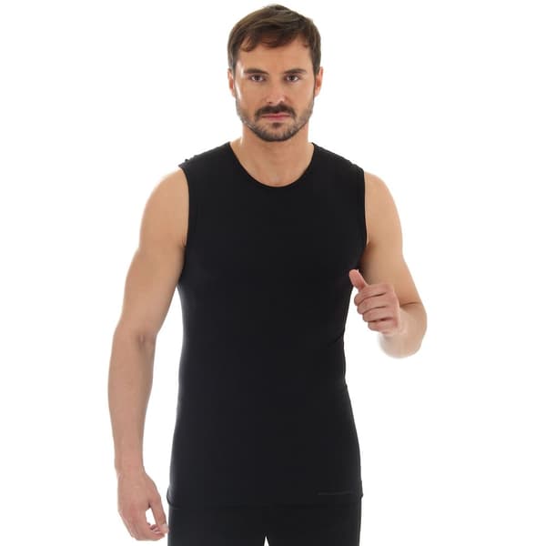 Linnen för män BRUBECK COMFORT WOOL Termoaktiv Ärmlös T-shirt MERINOULL Svart, Grafit, Olika Storlekar Svart XL