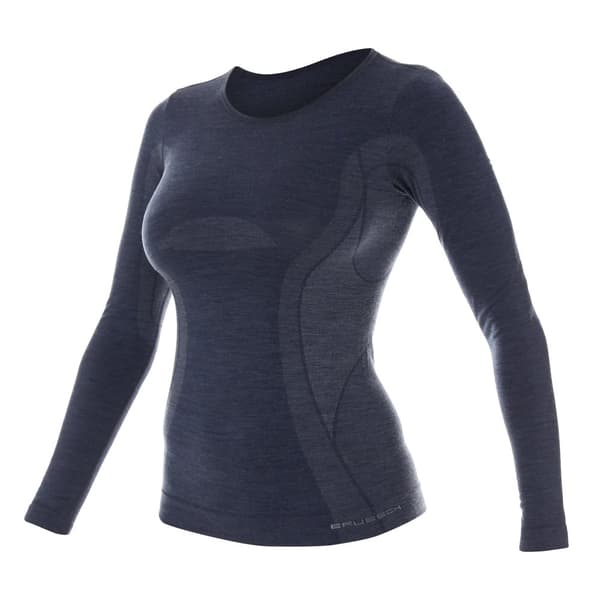 Långärmad T-shirt för kvinnor BRUBECK COMFORT WOOL Termoaktivunderkläder MERINOULL Kräm, Mörk denim, Svart, Ask, Olika Storlekar