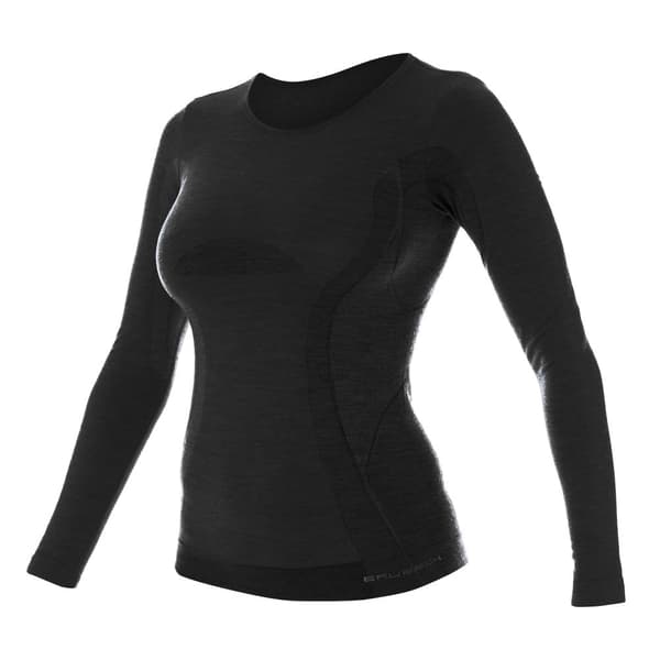 Långärmad T-shirt för kvinnor BRUBECK COMFORT WOOL Termoaktivunderkläder MERINOULL Kräm, Mörk denim, Svart, Ask, Olika Storlekar