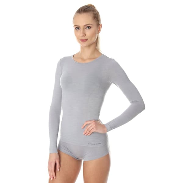 Långärmad T-shirt för kvinnor BRUBECK COMFORT WOOL Termoaktivunderkläder MERINOULL Kräm, Mörk denim, Svart, Ask, Olika Storlekar Ask L