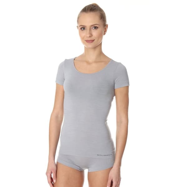 Kortärmad T-shirt för kvinnor BRUBECK COMFORT WOOL Termoaktivunderkläder MERINOULL Kräm, Mörk denim, Svart, Ask, Olika Storlekar Ask L