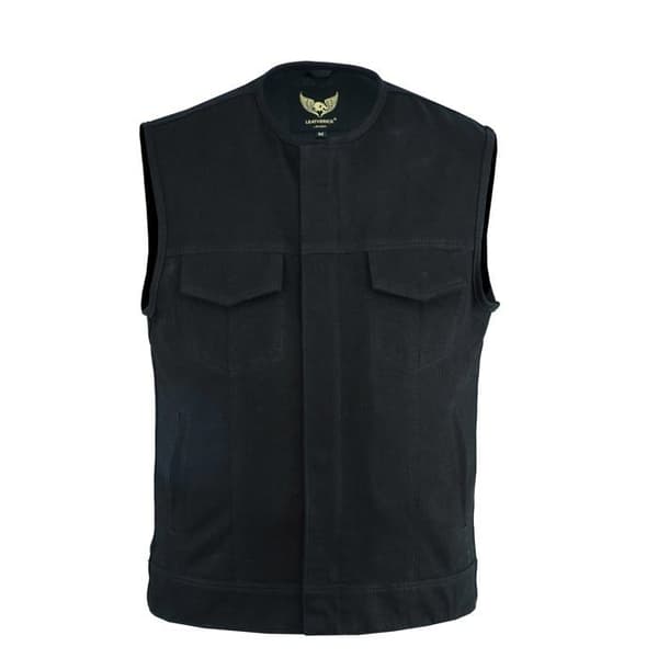 Gilet - cardigan Leatherick - 5XL - Anarki Gilet utan krage i denim för män med djupa fickor Svart