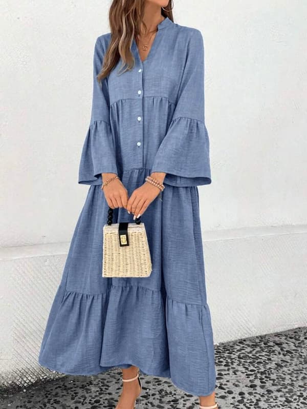 Agélii Fashion - Shirt dress with ruffles - several colors - one size 38-44 Himmelsblå