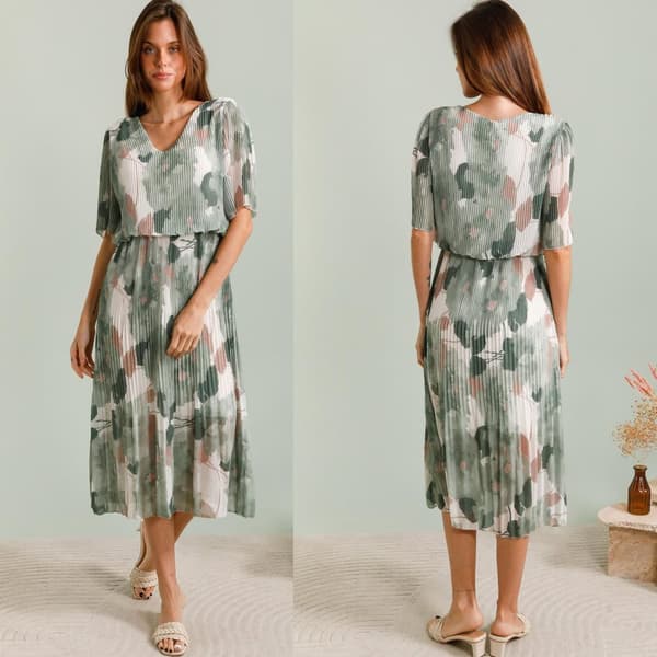 Agélii Fashion - Pleated dress with flower motif - several colors - one size 38-44 Lyserød